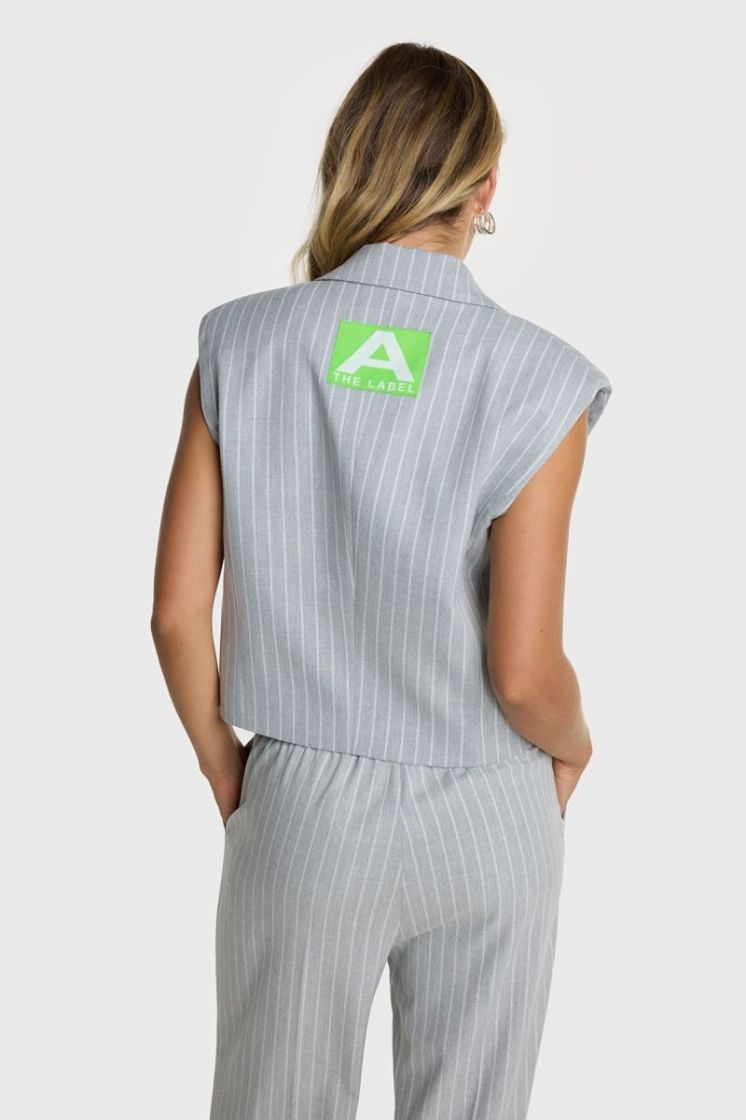 WOVEN PINSTRIPE WAISTCOAT LIGHT GREY