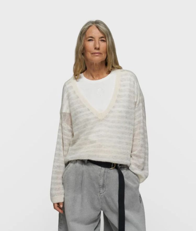 thin v-neck knit sweater 3081 light grey
