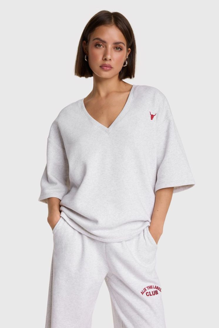 knitted v-neck light grey