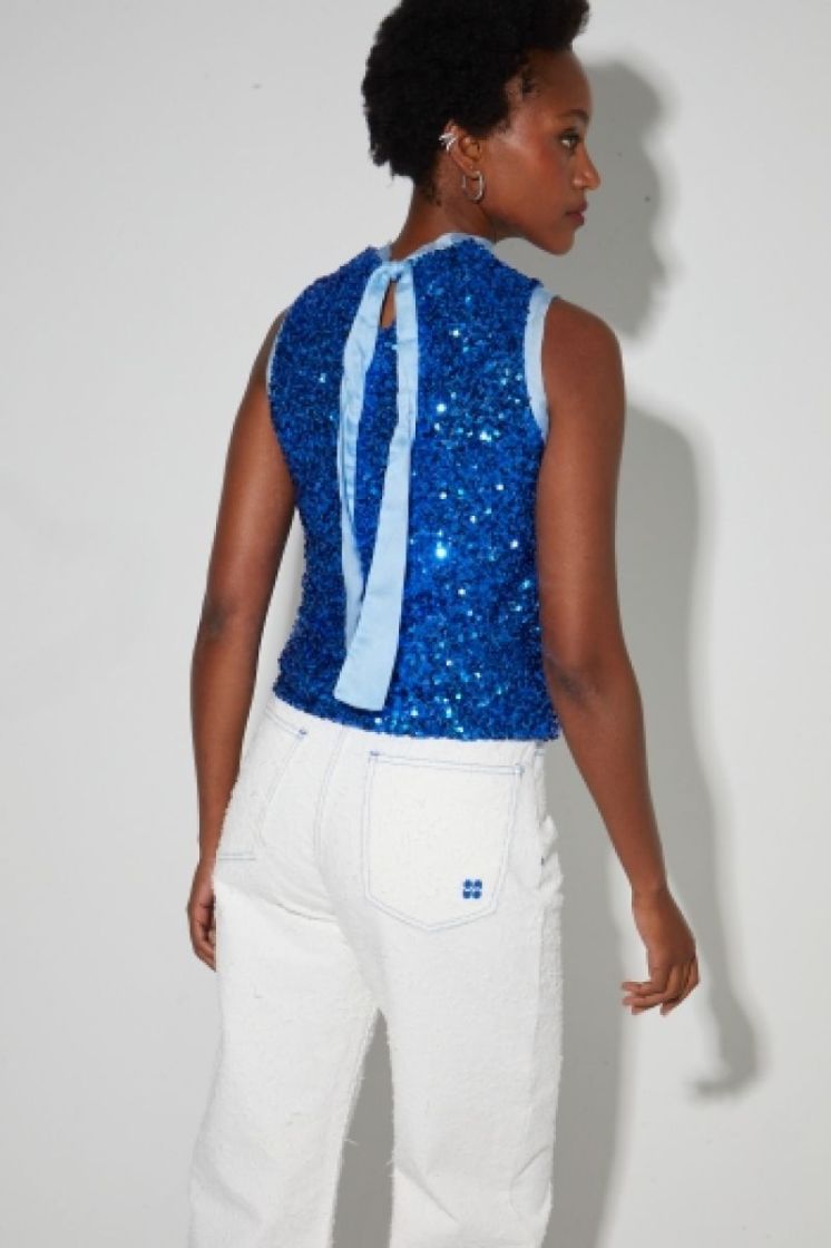 TOP FOXY PAILLETTE BLUE