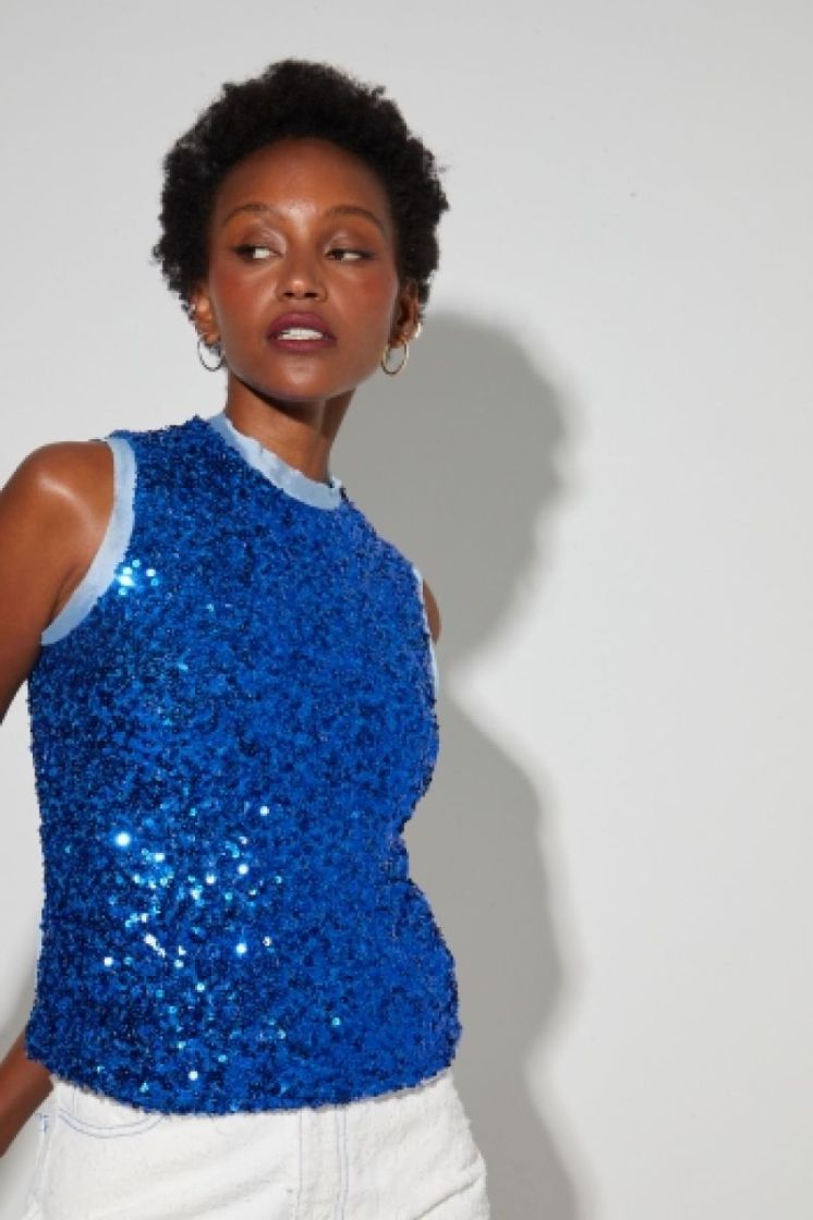 TOP FOXY PAILLETTE BLUE